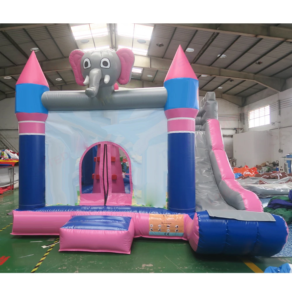 Château de videur d'éléphant 4.5x4m, toboggan gonflable Durable, maison de rebond avec toboggan à vendre