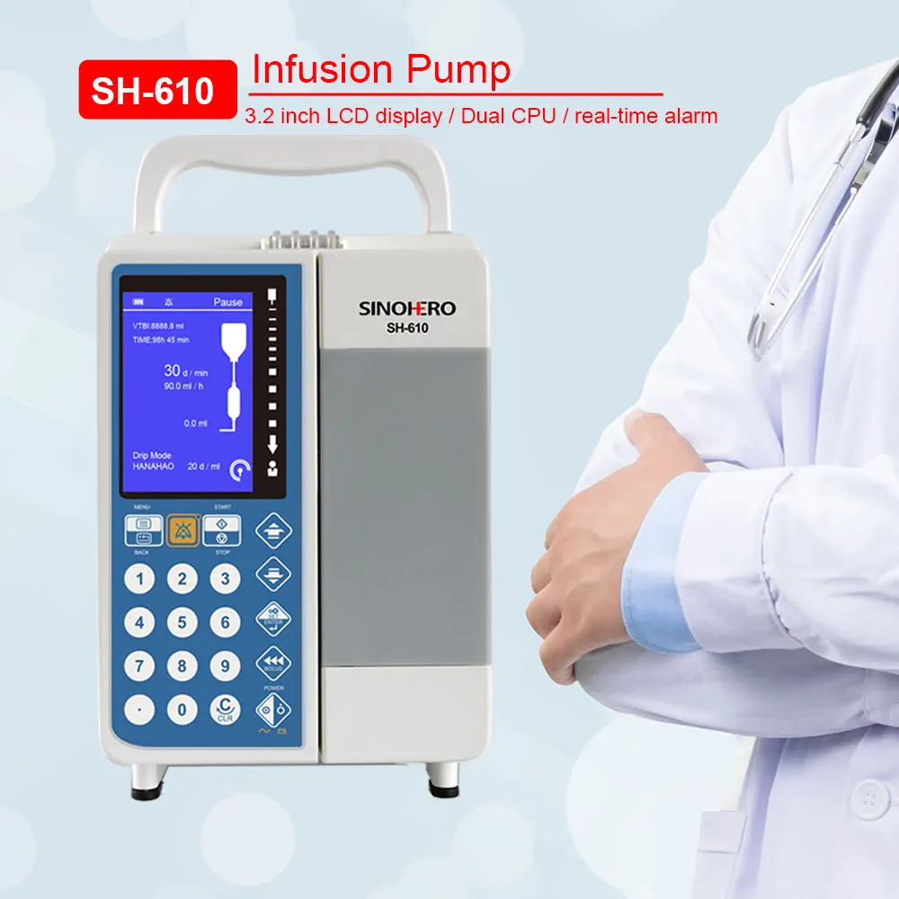 

New SH-610 Medical Infusion Pump LCD Display Real-time Alarm Hospitals Volumetric IV Fluid Syringe Pump Human or Veterinary Use