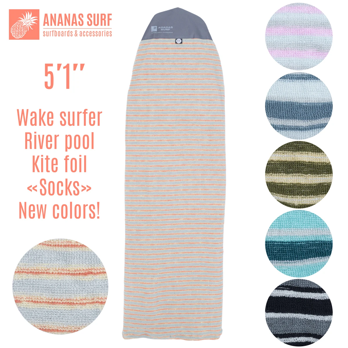 Ananas Surf 5 ft.1in. Short Surfboard Sock Soft Cover Bag Kitesurf Wakesurf Wing Foilboard Skimboard Protective  5'1