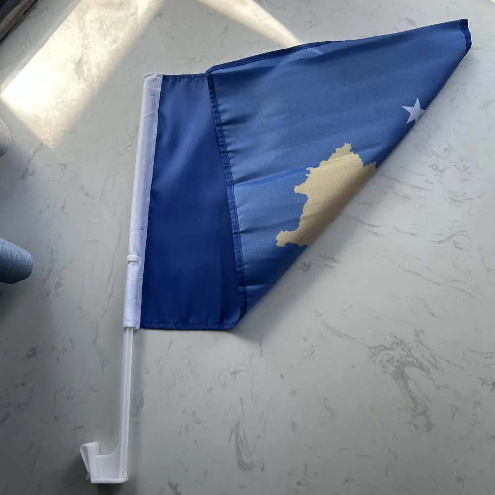 30x45cm Kosovo Car Flag 12x18inch polyester Kosovo Window Flag Bearer Standard-Bearer Waving Flags with Plastic Flagpole