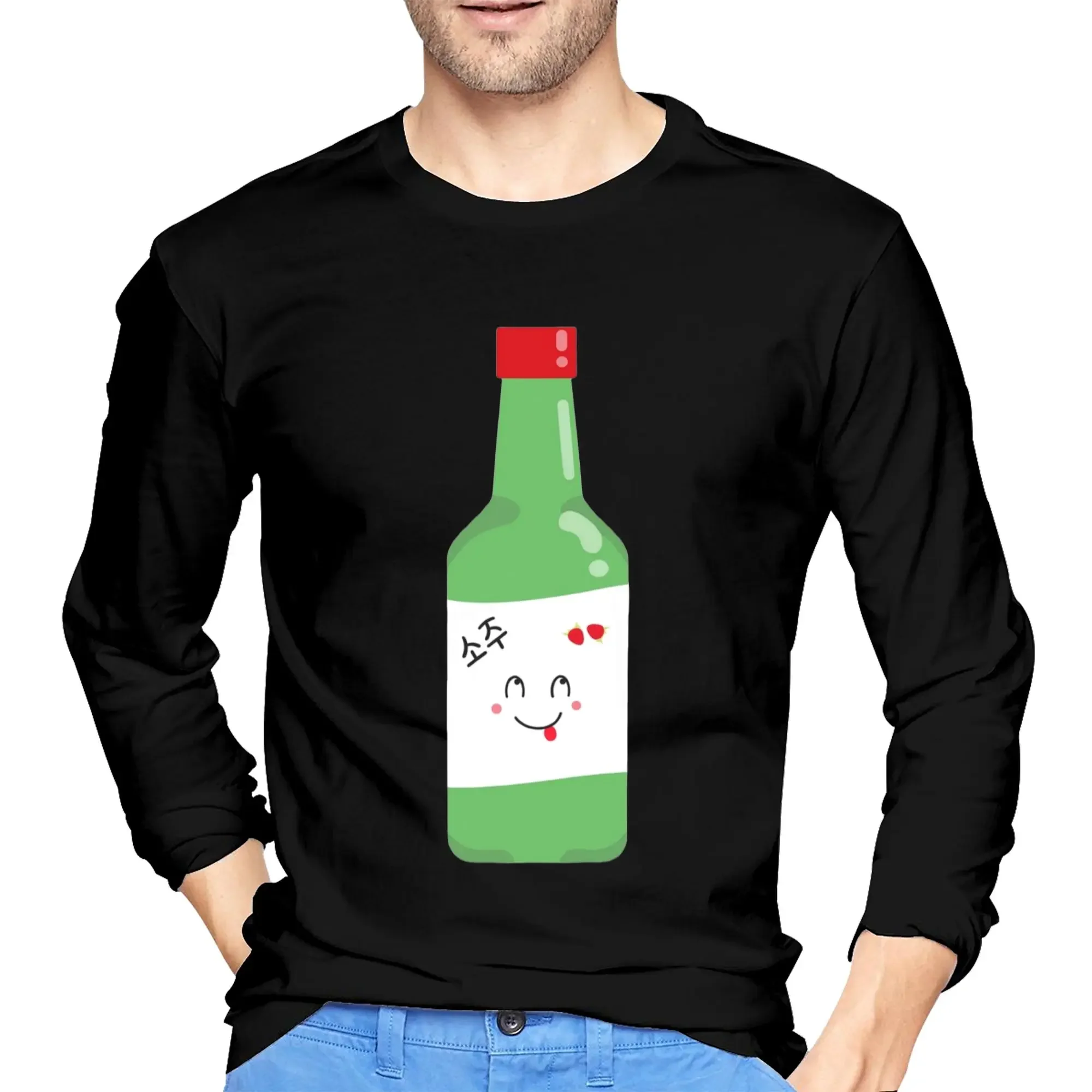 

Soju Men's Long Sleeved T-shirt Fashion Round Neck T shirts Spring and Autumn Men tops