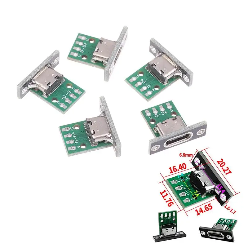 

5Pcs Plug-in Pin Terminal USB Adapter Board TYPEC16P To 2.54 Pin Terminal Upgrade Version With Holes For Fixation