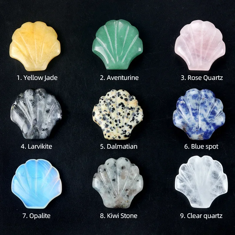 Mini Size Natural Chakra Quartz Jade Home Decor Semi-precious Stone Carved Crystal Reiki Healing Shell Shape Figurine Ornaments