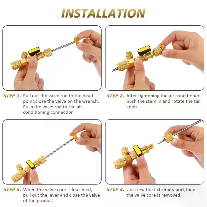 1 Set For R22 R410a R134A R12 R32 Refrigerant Valve Core Remover Installer Kit With 1/4