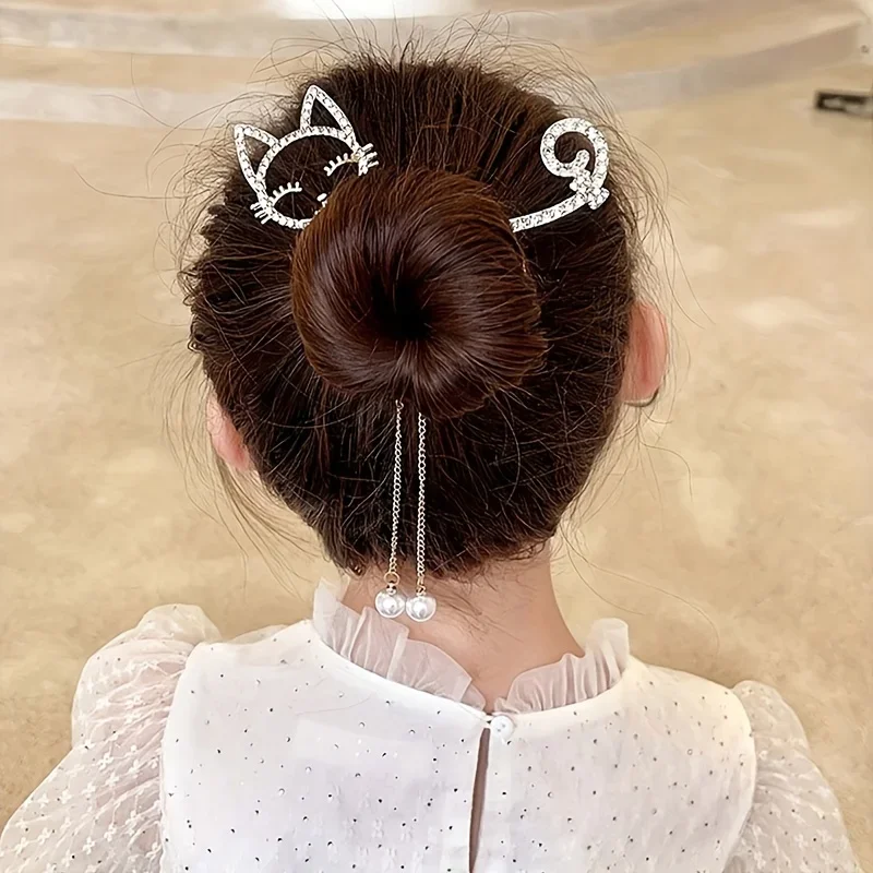 Pinzas para el pelo con borla de perlas brillantes para niñas, lindas alas de gato de conejo, accesorios para el cabello de princesa para niñas, Regalos perfectos de cumpleaños y vacaciones