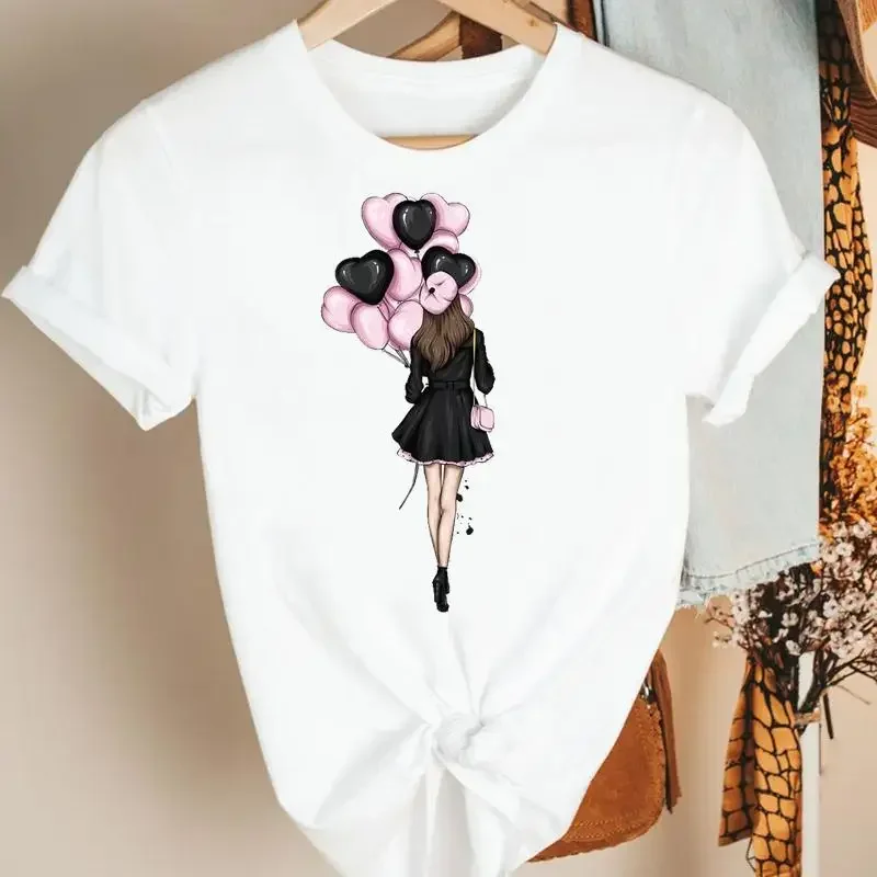 2024 Women Pretty Cartoon Sweet Love Ladies Lovely 90s Summer Print Fashion Tshirt Nice Short Sleeve Tee Top Graphic T-shirt y2k