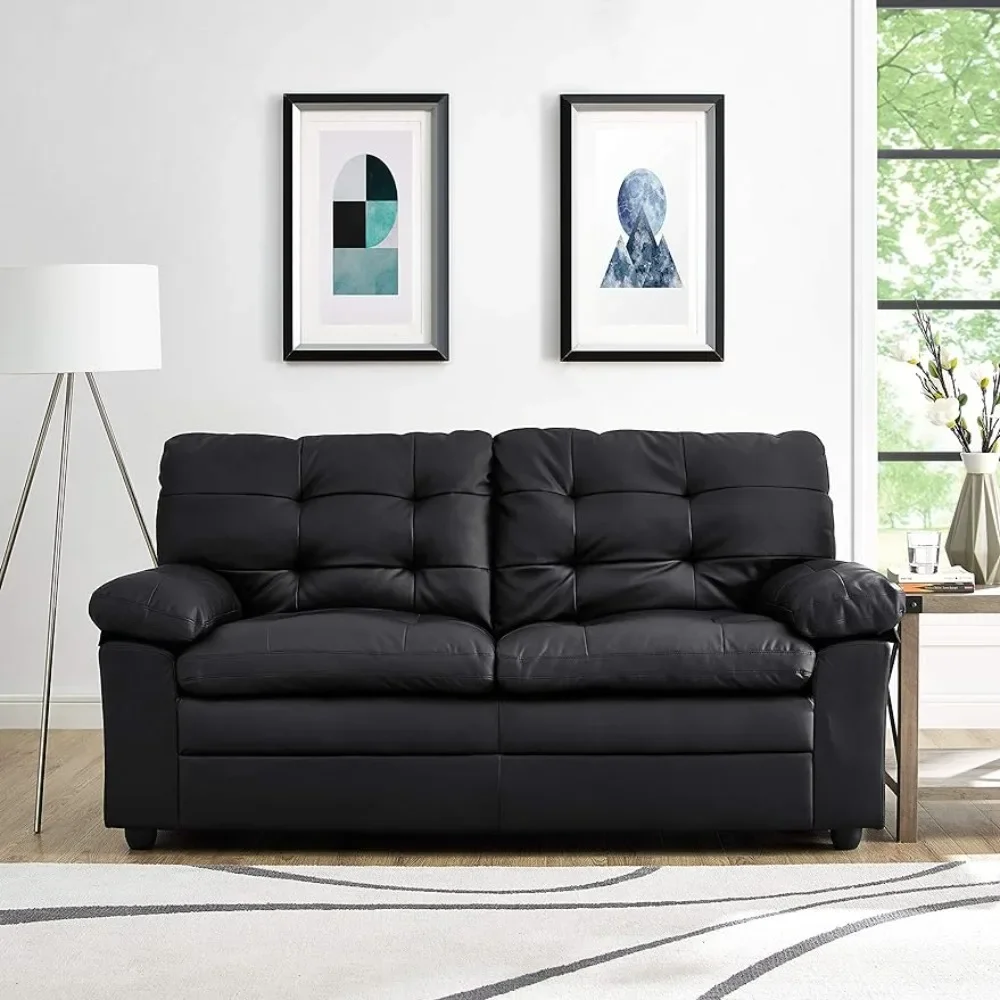 Urban Home Furniture Apartment Sofa, Black Faux Leather