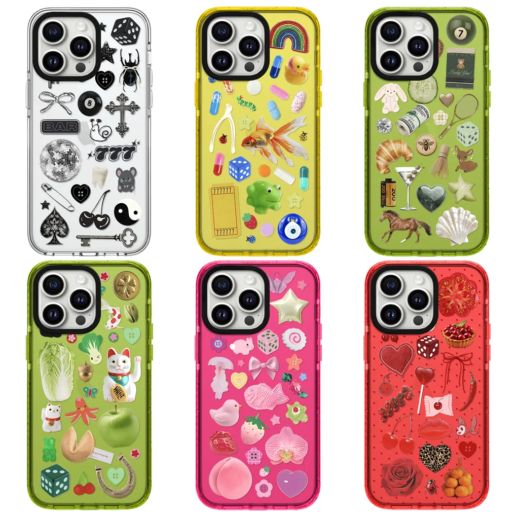 

Cartoon Stickers 2.0 Acrylic Protective IPhone Case Cover for 16 15 14 13 12 Pro Max Case
