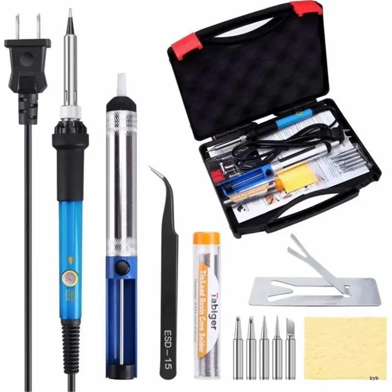 Soldering Iron Kit 60W 110V Adjustable Temperature Welding Soldering Iron with Tool Carry Case