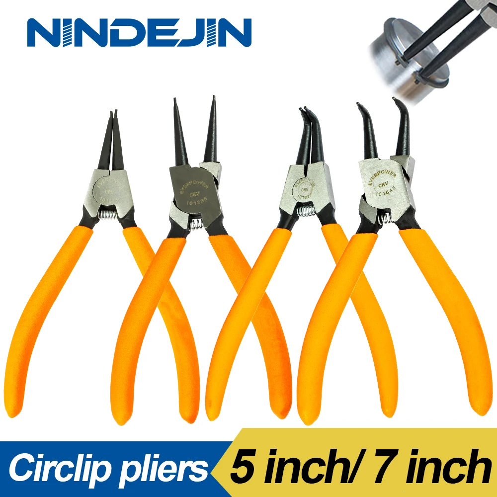 NINDEJIN Internal External Circlip Pliers 5 inch 7 inch Cr-V Retaining Ring Snap Ring C-Clip Pliers Clamp