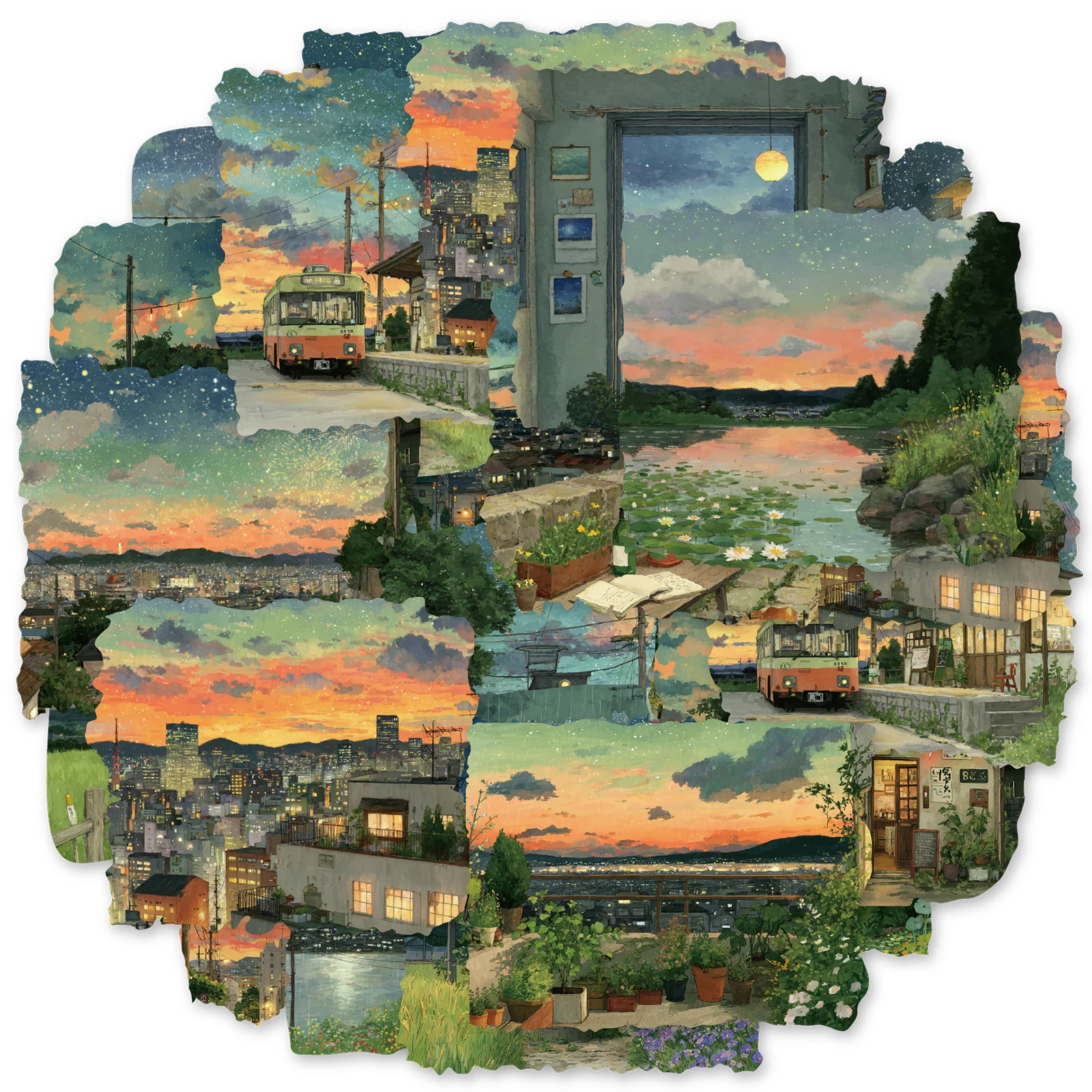 Etori Life 15 قطعة من ملصقات نمط حقل السهرة الدافئة للحنين إلى الماضي لتزيين أجهزة الكمبيوتر المحمولة وحافظات الهاتف وألبومات الصور وحقائب السفر وديكور المنزل والمجلات وسجلات القصاصات وملصقات الأطفال