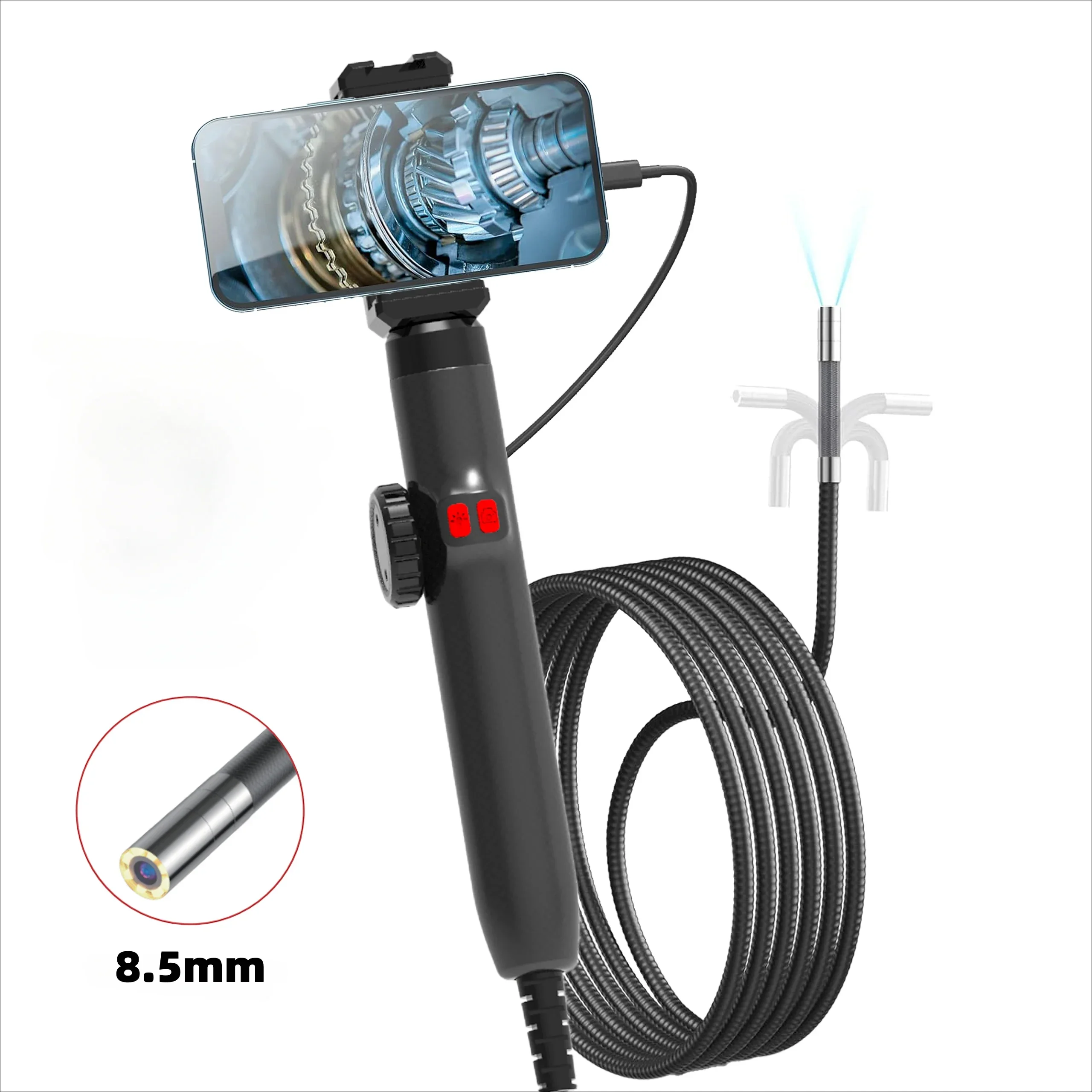 3,9 mm/6,2 mm/8,5 mm 360 °   Scharnierende Borescope-endoscoopcamera met licht, endoscoop met Android/iOS-telefoon