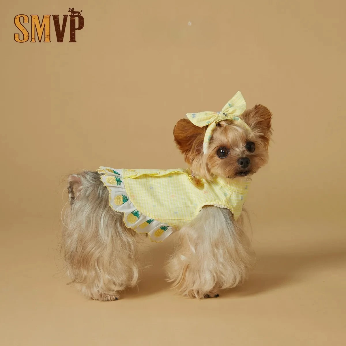 

Cute Summer Fresh Yellow Pineapple Embroidered Lace Shirt Pet Cat Small Dog Dog Clothing