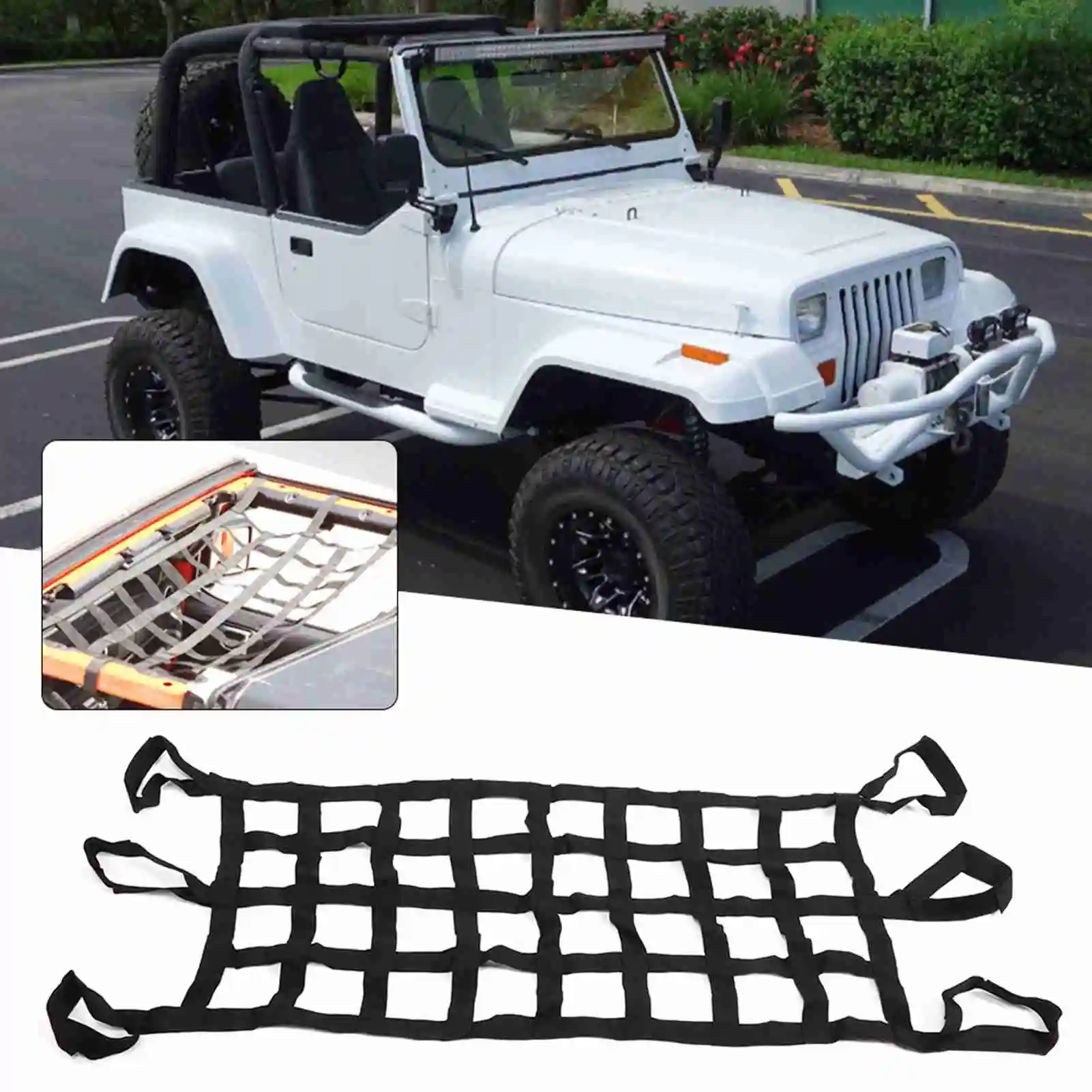 Car Roof Net Cargos Mesh Multifunction Car Roof Net Soft Hammock Tailgate Cargos Mesh Fits for Wrangler YJ TJ JK JL Roof Hammock