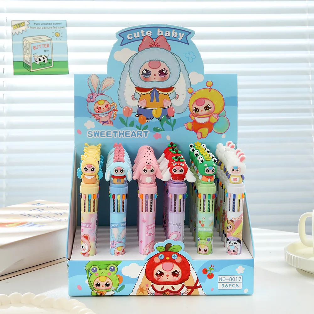

36pcs/Set Ballpoint Pen Baby Three 10 Color Cartoon Creative Cute Soft Plastic Shape 0.7mm Hand Held Pen Write Painting Mark Pen