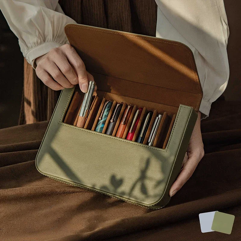 estuche-portatil-de-cuero-pu-hongdian-classic-con-capacidad-para-12-boligrafos-diseno-anti-rayones-y-anti-desgaste-forro-magnetico-desmontable