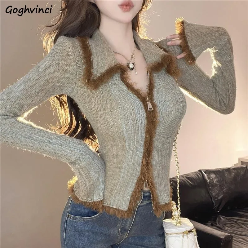 

Cardigan Women Double-ended Zipper Patchwork Slim Fit Y2k All-match Trendy Sweaters Ins Knitted Autumn Winter Outwear Ulzzang