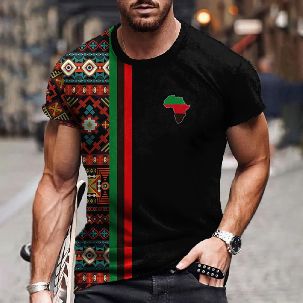 Men’s T Shirt Ethnic Tribal Dashiki T-Shirts African Patterns 3D Print Men Short Sleeve 0 Neck Harajuku Y2k Tees Tops Clothing