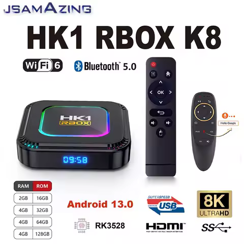 HK1 RBOX Android 13.0 Smart TV BOX ARM Cortex A53 2/4GB RAM16/32/ 64GB 8K 24fps 3D Wifi 6 2.4G &amp;5G For Google Media Player