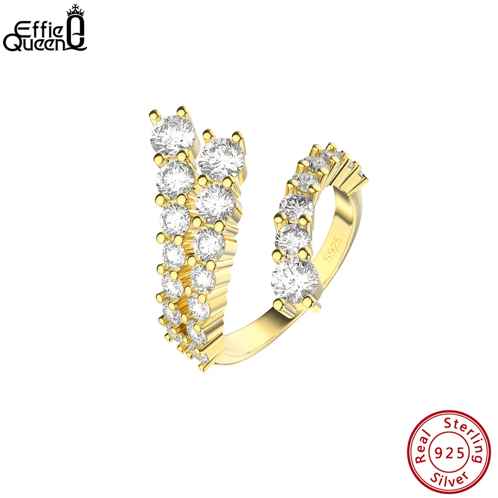 Effie Queen Delicate 925 Sterling Silver Open Rings Cubic Zirconia Geometric Design for Women Jewelry Finger Ring Present SR305