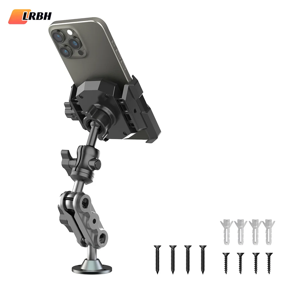 Support de téléphone avec Base ronde en aluminium et bras moyen pour voiture bateau camion moto UTV support mural support mural de cuisine