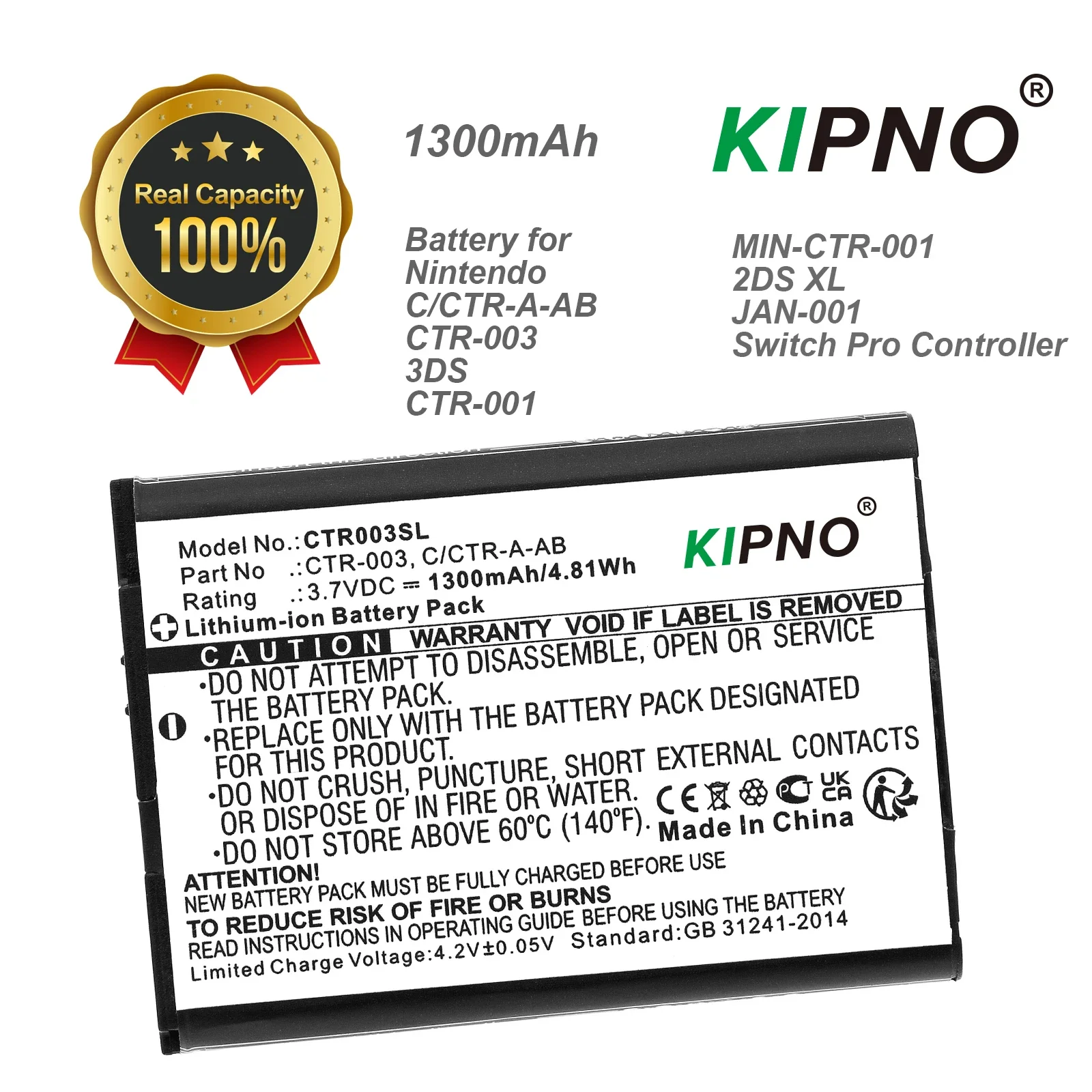 

Game Console 1300mAh Battery CTR-003 C/CTR-A-AB for Nintendo 2DS XL, 3DS, CTR-001, JAN-001, MIN-CTR-001,Switch Pro Controller