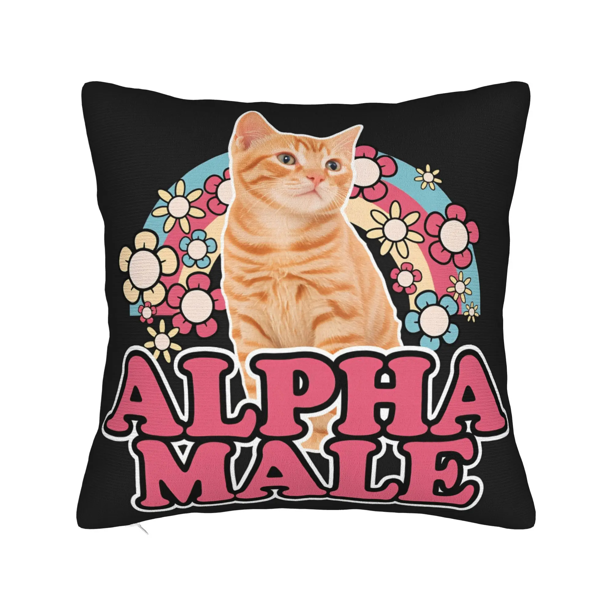 Alpha Male Cat Kitten Rainbow Floral Pillow Case  Custom Pillow Cover For Sofa Home Decor Kawaii Pillowcases