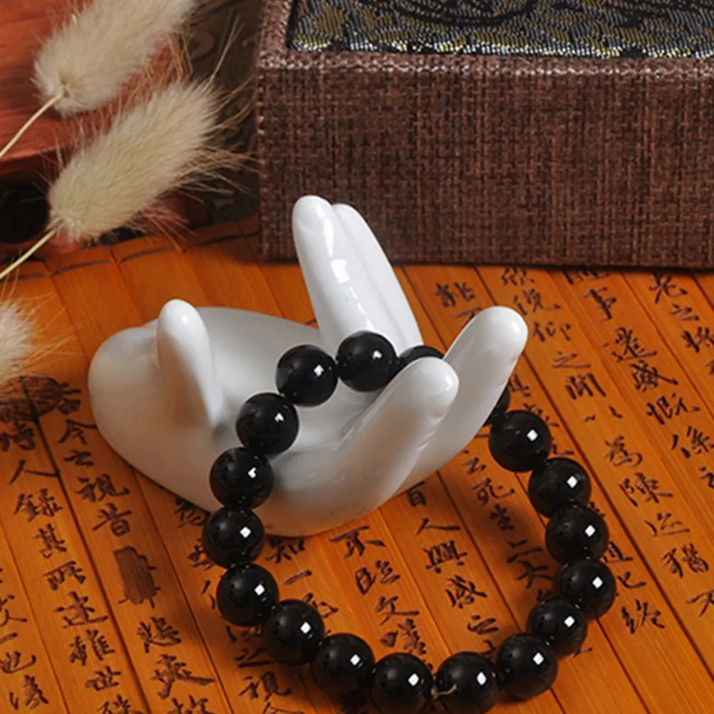 2Pcs Ceramic Hand Jewelry Stand Creative Hand Form Ring Holder Lightweight Easy-Clean Desktop Jewelry Organizer Decorative