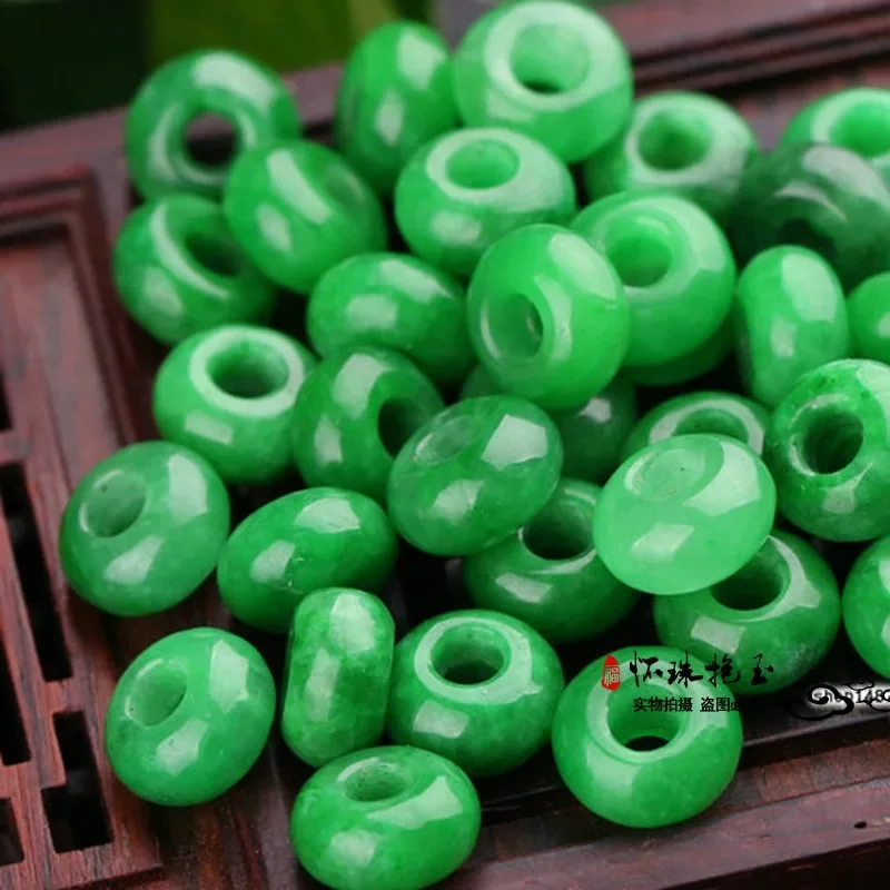 

10PC Natural jade Emerald Macropore Bead 8mm Accessories DIY Bangle Charm Jewellery Fashion Hand-Carved Luck Amulet