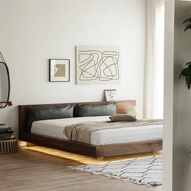 

Customizable Nordic full solid wood double suspension modern simple lamp tatami bed