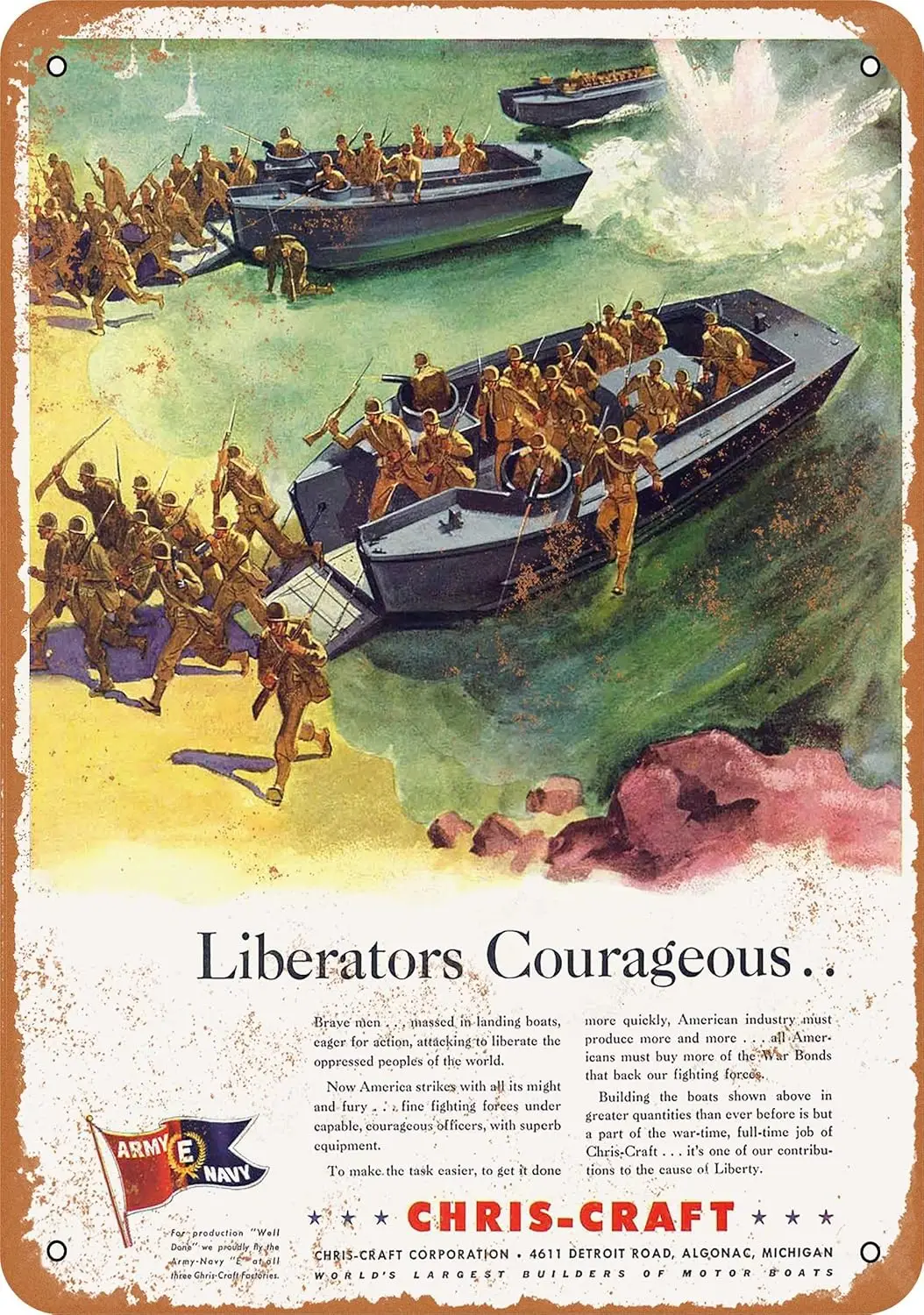 10 x 14 METAL SIGN - 1942 Chris-Craft Military Boats - Vintage Rusty Look