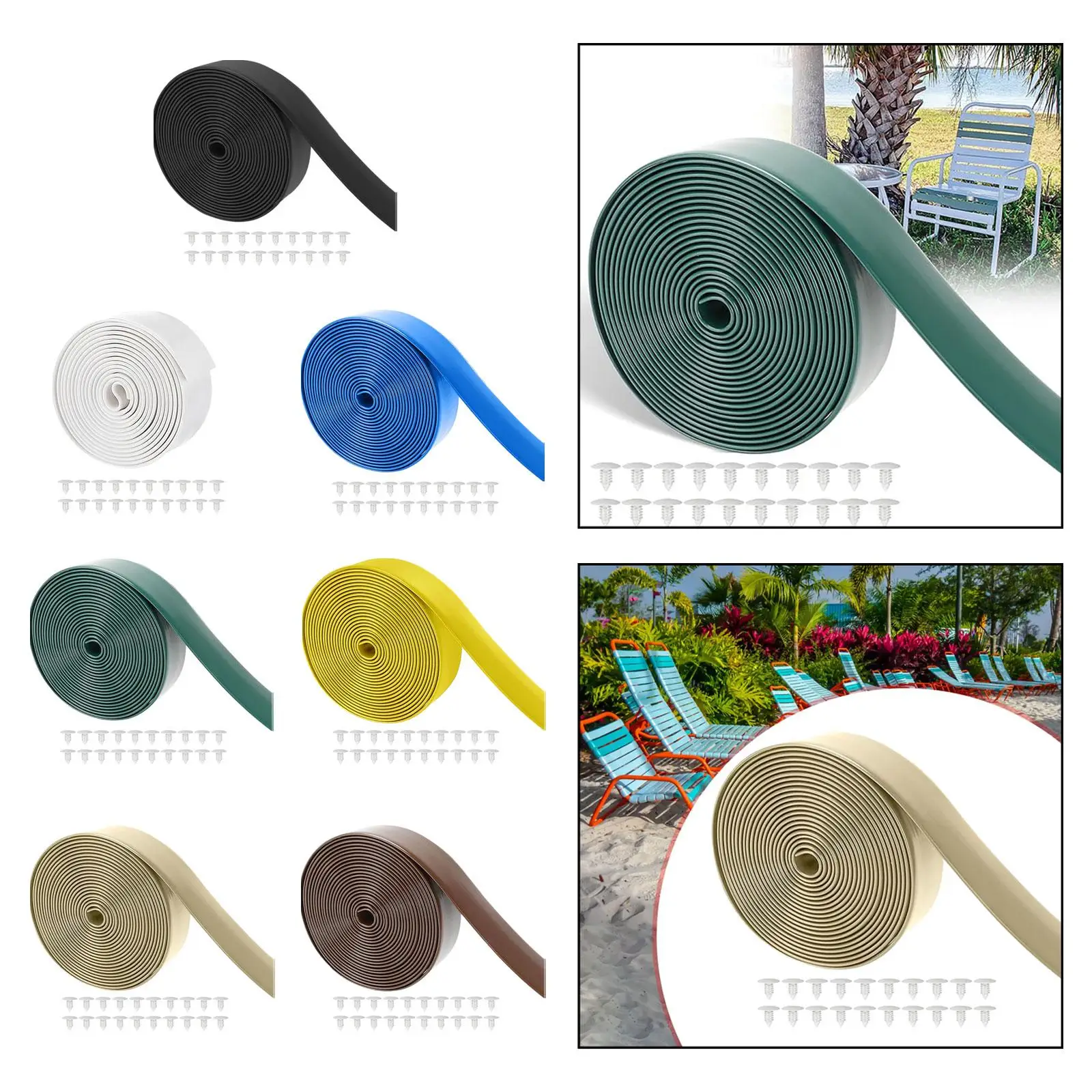 Lawn Chair Repair Vinyl Strap Wide PVC Kit with Fasteners for Outdoor Swivel and Patio Furniture
