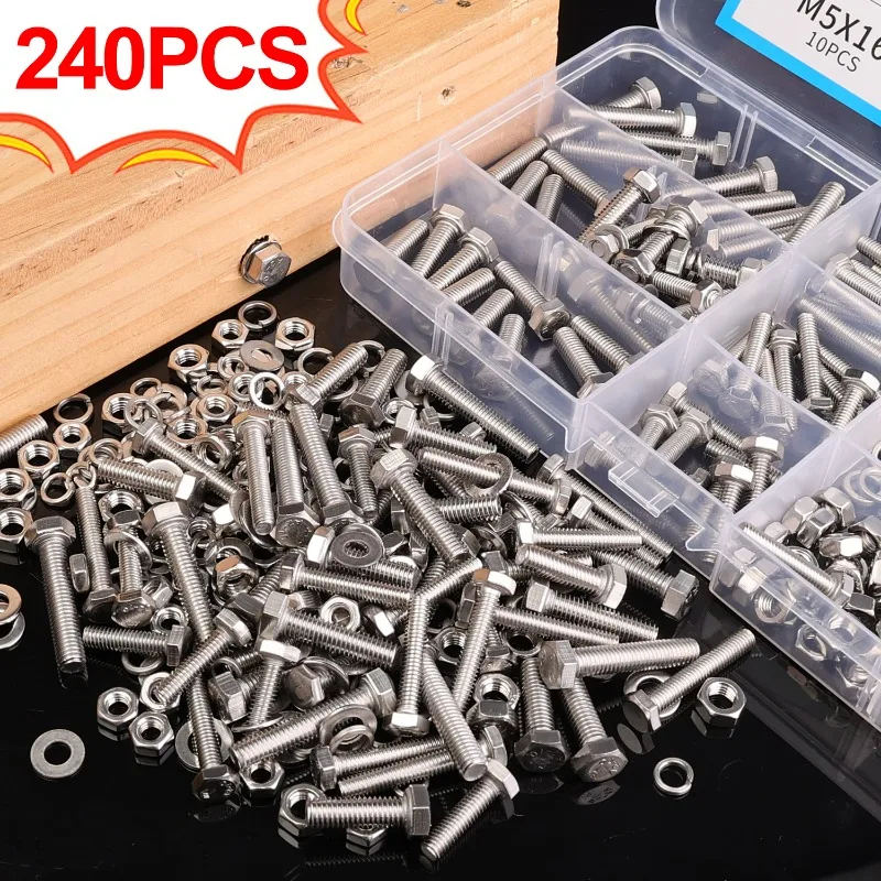 240 teile/schachtel Edelstahl Innensechskant Mutter Schrauben Sortiment Kit M4-M5 Schrauben Set Metallbearbeitung Befestigungen Home Hardware Werkzeuge