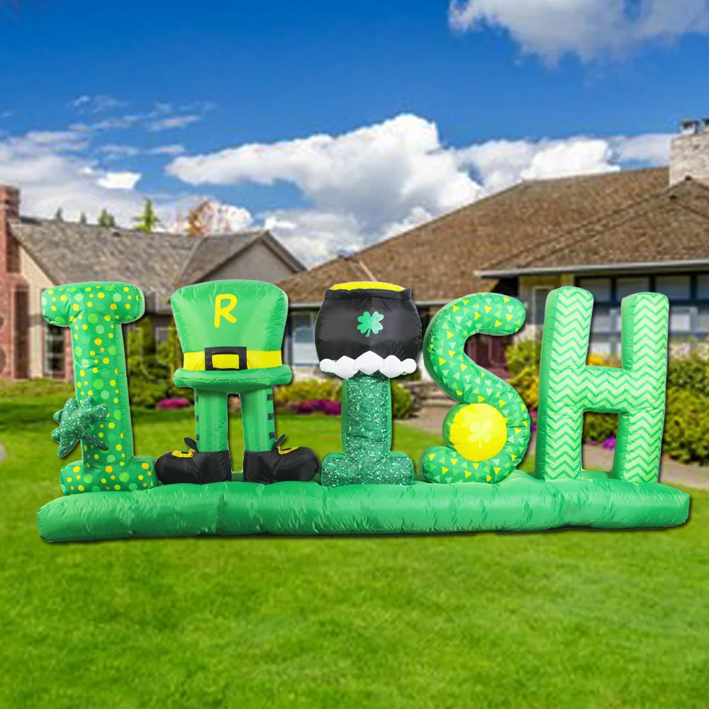 9 ft St. Patrick's Day Inflatable Outdoor Decorations Irish Day Signs Blow up Hat Decoration with Built in LED Lights Yard Lawn