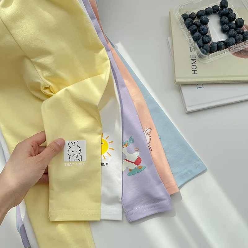 بنطلون قصير مطبوع للأطفال ، بنطلون طويل ، خفيف الوزن وجيد التهوية ، النسخة الكورية ، بنطلون ضيق للفتيات