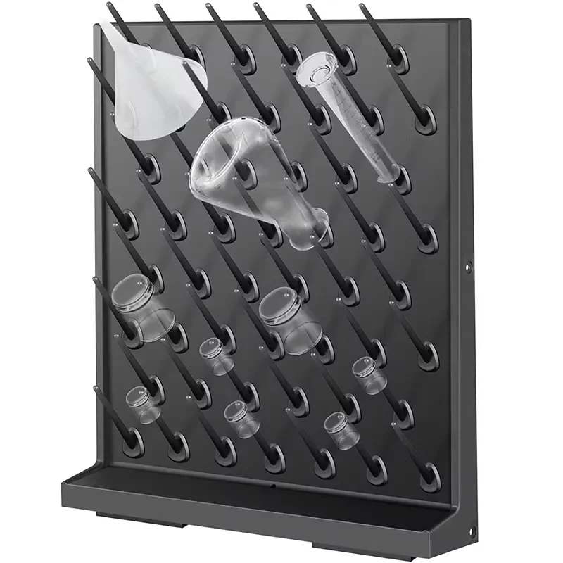 Laboratory Staple Drying Rack 45 Hole Vertical Test Tube Glassware Drying Rack with Drip Tray Wall Mounted Epoxy Drain Rack