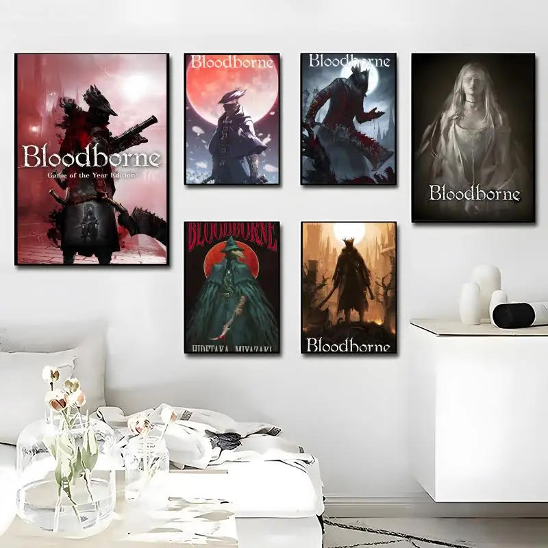 Game B-Bloodborne Poster Aesthetic Wall Art Stickers For Dorm Living Room Decor Creative Adhesive Murals