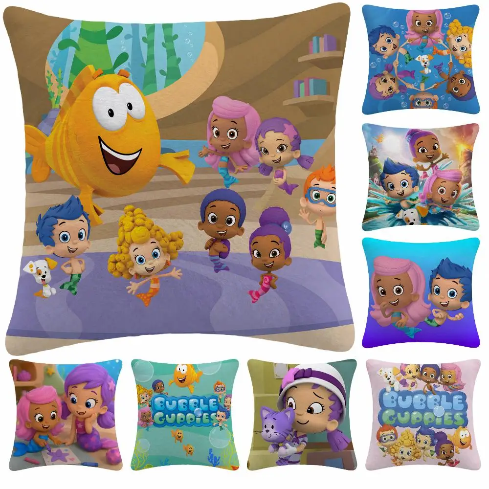 Cartoon Cute Kids B-Bubble Guppies Cushion Cover Soft Plush  throw pillow Sofa Bedroom Living Room Car Dorm Home Decor Gift