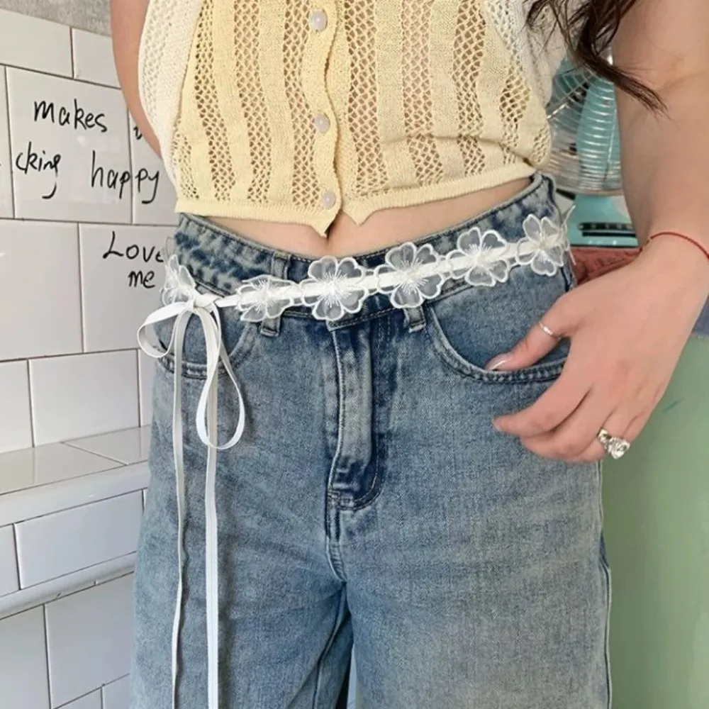 Moda Y2K Cintura in pizzo Cintura lunga con fiori floreali Cintura in vita stile coreano Abito sottile Cintura jeans Streetwear