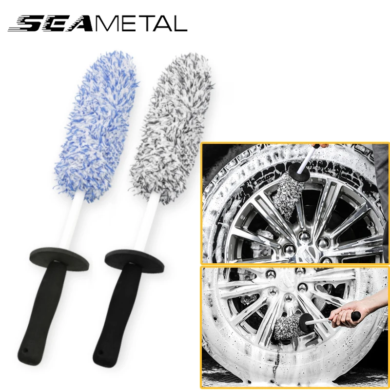 SEAMETAL Car Wash Brush Plush Premium Wheels Brush Non-Slip Handle Easy To Cleaning Rims Spokes Wheel Barrel Cleaning Mitt