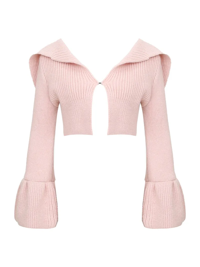 Romantic Sweet Autumn Winter Pink Sweater Cardigan Lapel Long Sleeve Woolen Knit Skirt Outfit Women\'s Clothes Y2k Accessories