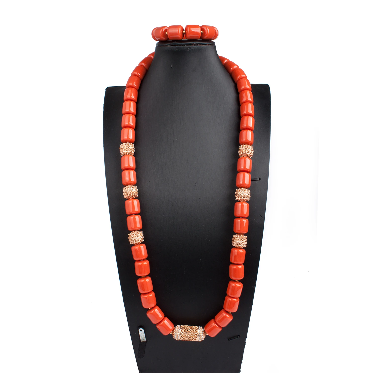 Original Nigerian Jewelry Sets for Men without Earrings,Orange Resin Beads,Chunky Choker Necklace,African Wedding Beads