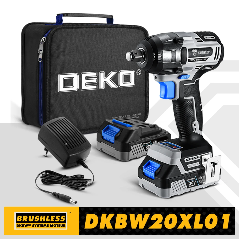 【World Premiere】DEKO 20V MAX Cordless Brushless Wrench 350N.m High Torque Electric Impact Wrench Power Tools (DKBW20XL01)