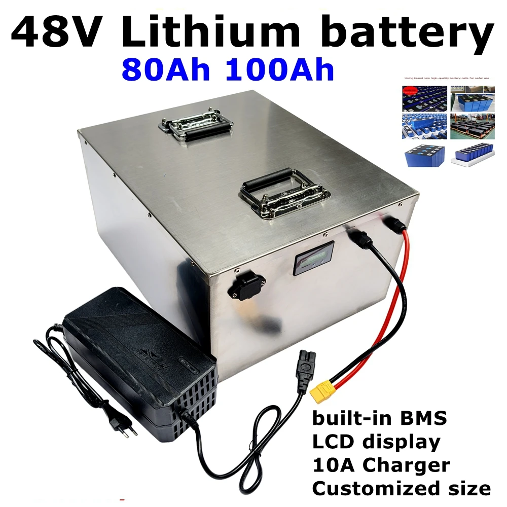 LT-48V 100ah 80Ah Lithium ion battery with BMS air feed swith for Solar system RV UPS+10A Charger.