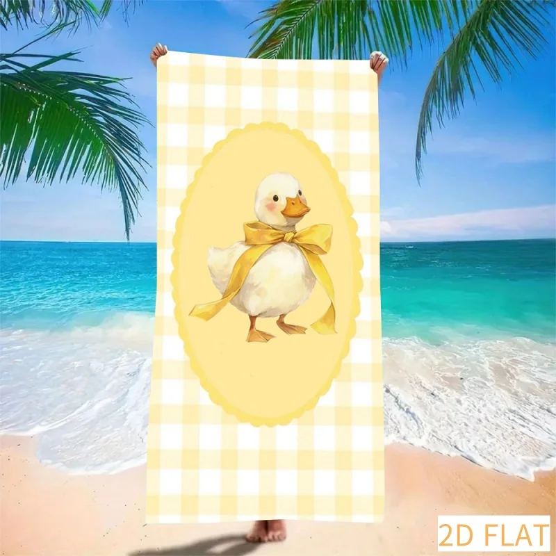 Cute Duck Beach Towel - Super Absorbent Quick Dry Microfiber with Yellow Gingham Pattern, Soft Sand-Free Blanket for Picnic