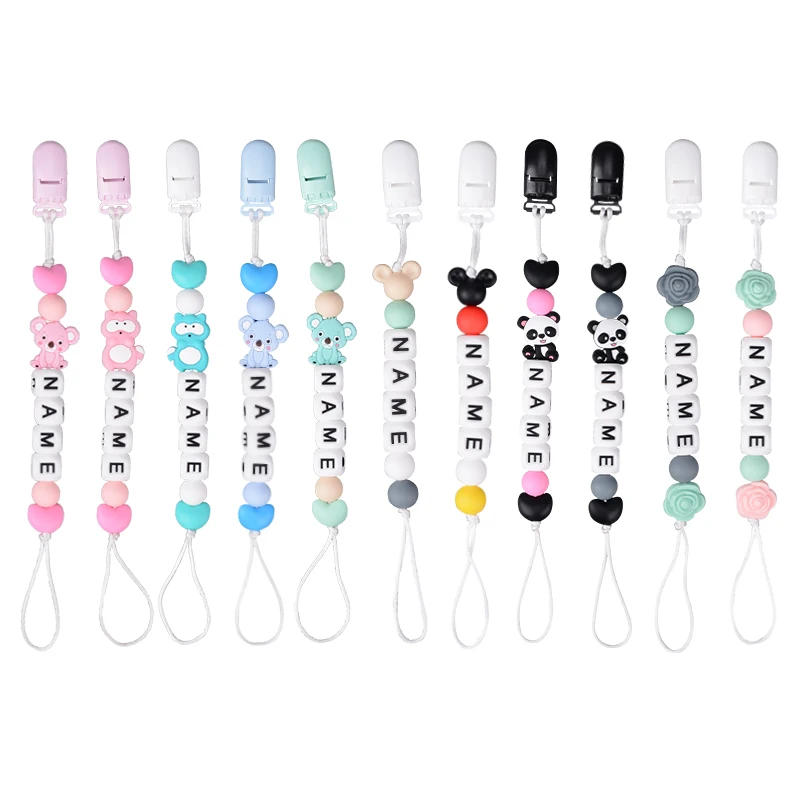 LOFCA Silicone Beads Set Rodent Food Grade BPA Free DIY Accessories Set Pacifier Chain Clips Crown Star Cartoon Holder Chain