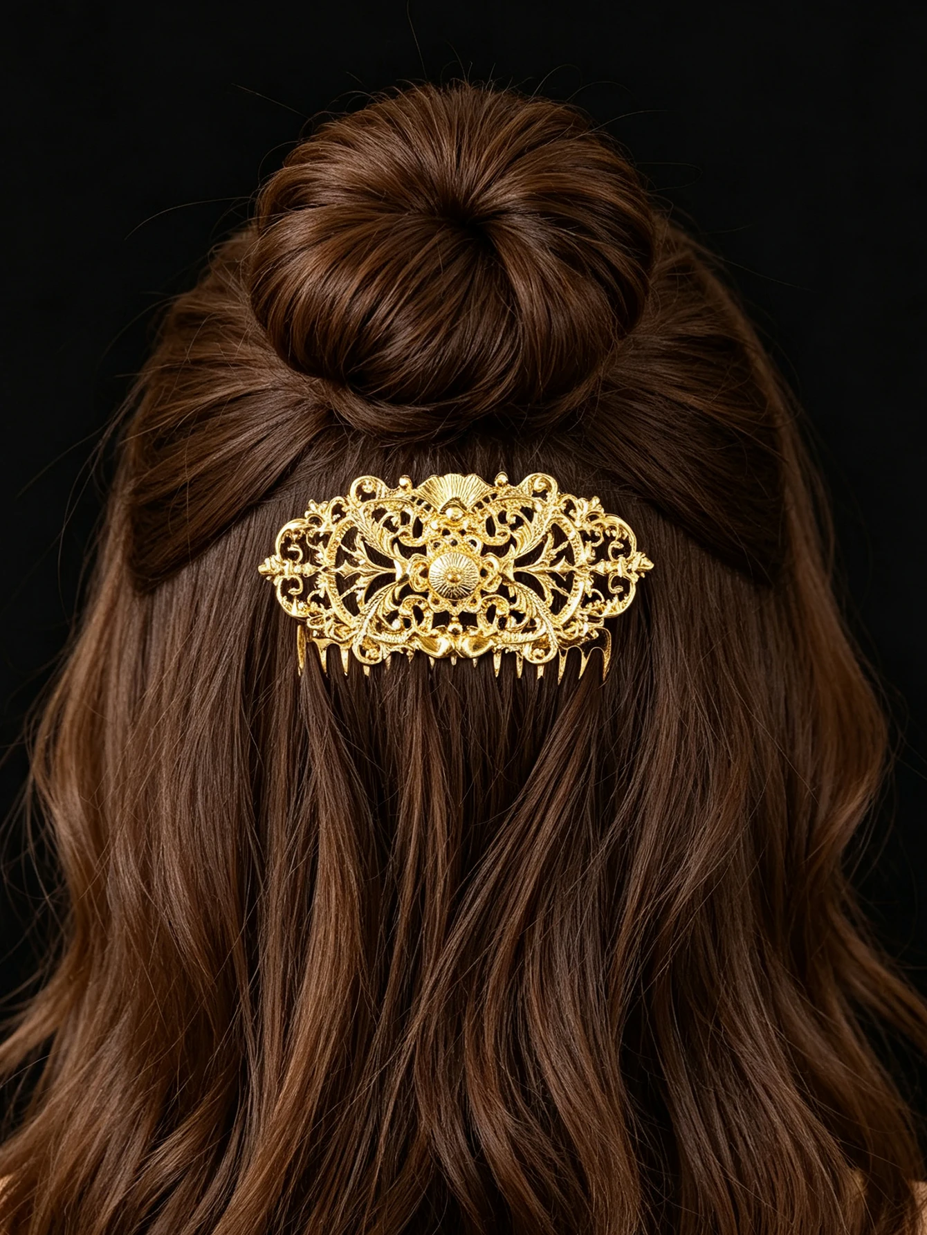 Gold Hollow Filigree Hair Comb Vintage Moroccan Bridal Hairpin Ethnic Wedding Hair Accessories for Women Caftan Headpiece