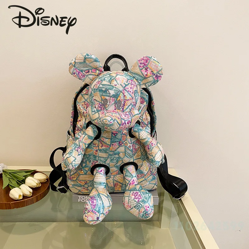 Disney Mickey Girls\' Doll Bag Fashion High Quality Glitter Travel Backpack Cartoon Versatile Large Capacity Girls\' Backpack