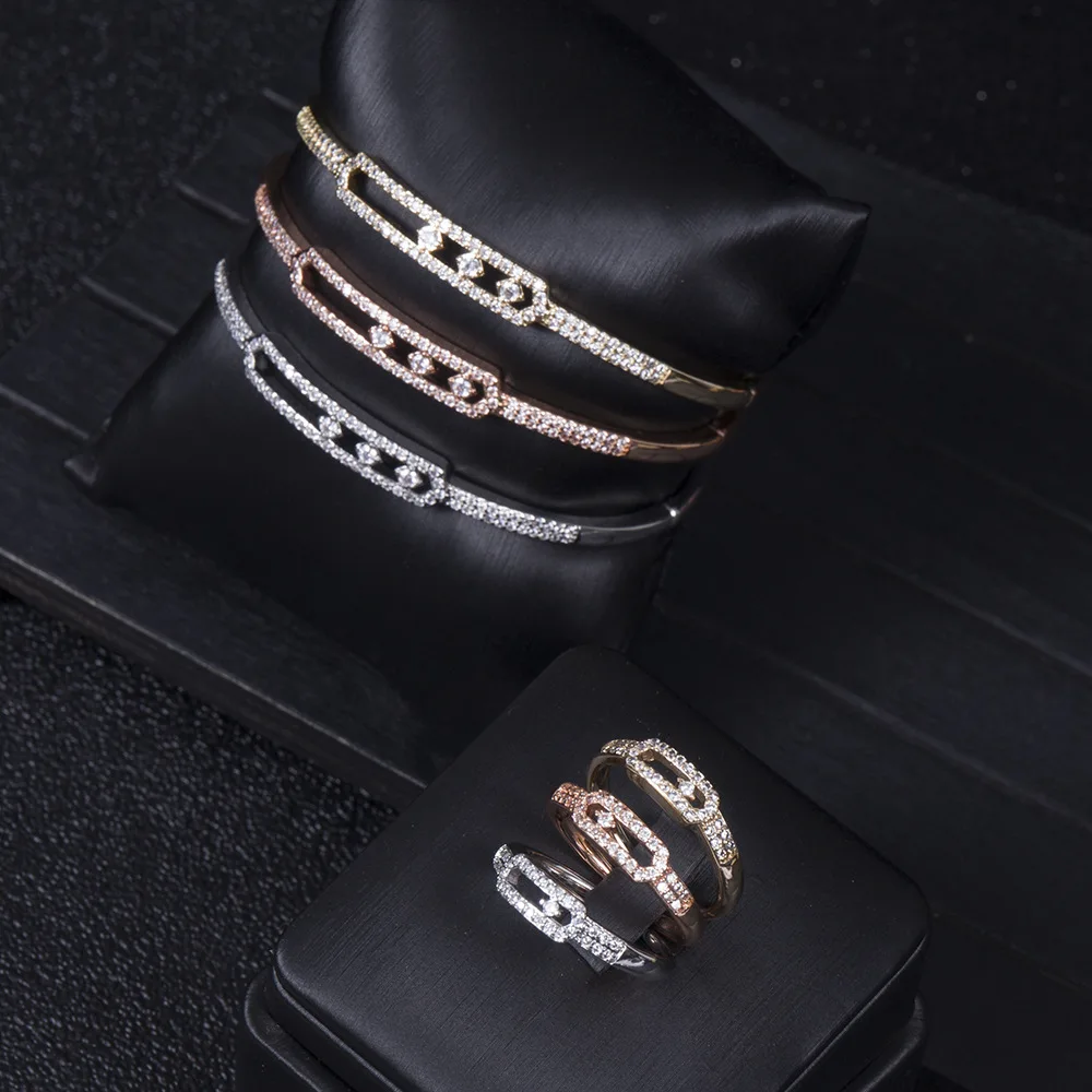 Elegant Inlaid Shiny zircon Bracelets Ring Gold Colour geometry Charm Bracelet For Women Fashion Jewelry Accessories Party Gifts