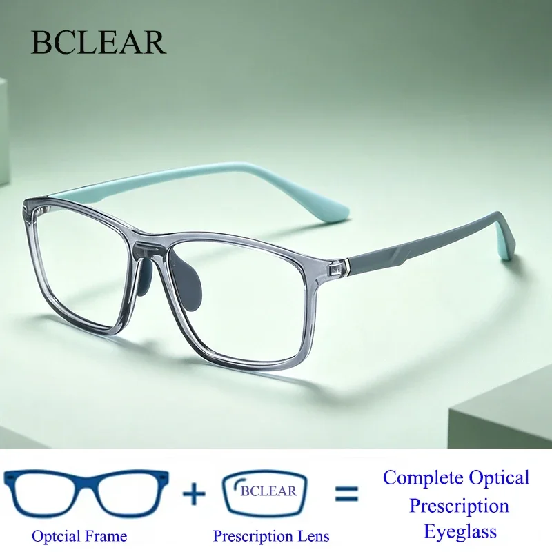 Outdoor Sports Square Eyeglass Frame Full Rim Lightweight Non-slip Soft Temple Ergonomic Stable Fit Prescription Myopia Glasses